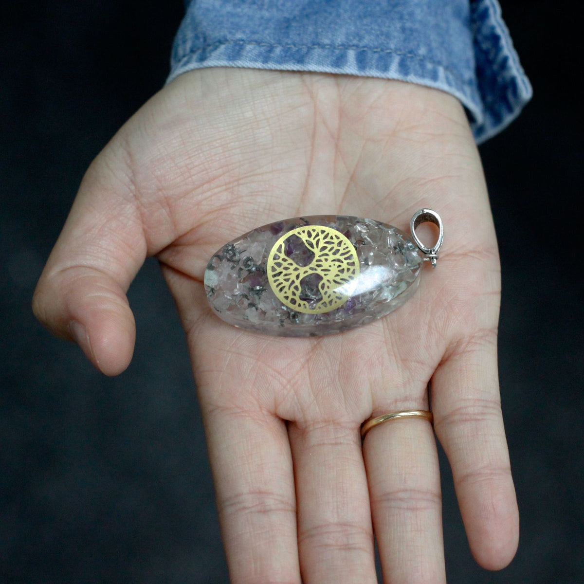 Orgonite Power Pendant - 7 Stone Chakra Oval with Tree - view 3