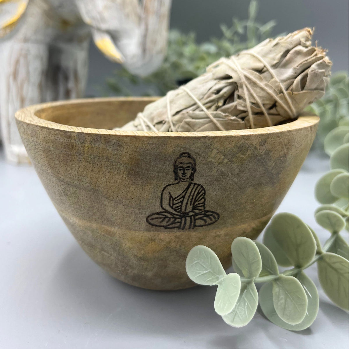Wooden Smudge Bowl - Buddha - Small - view 3