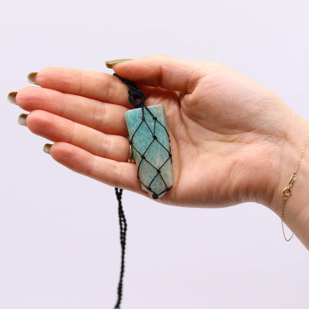 Laced Gemstone Flat Point Pendant - Amazonite - view 2