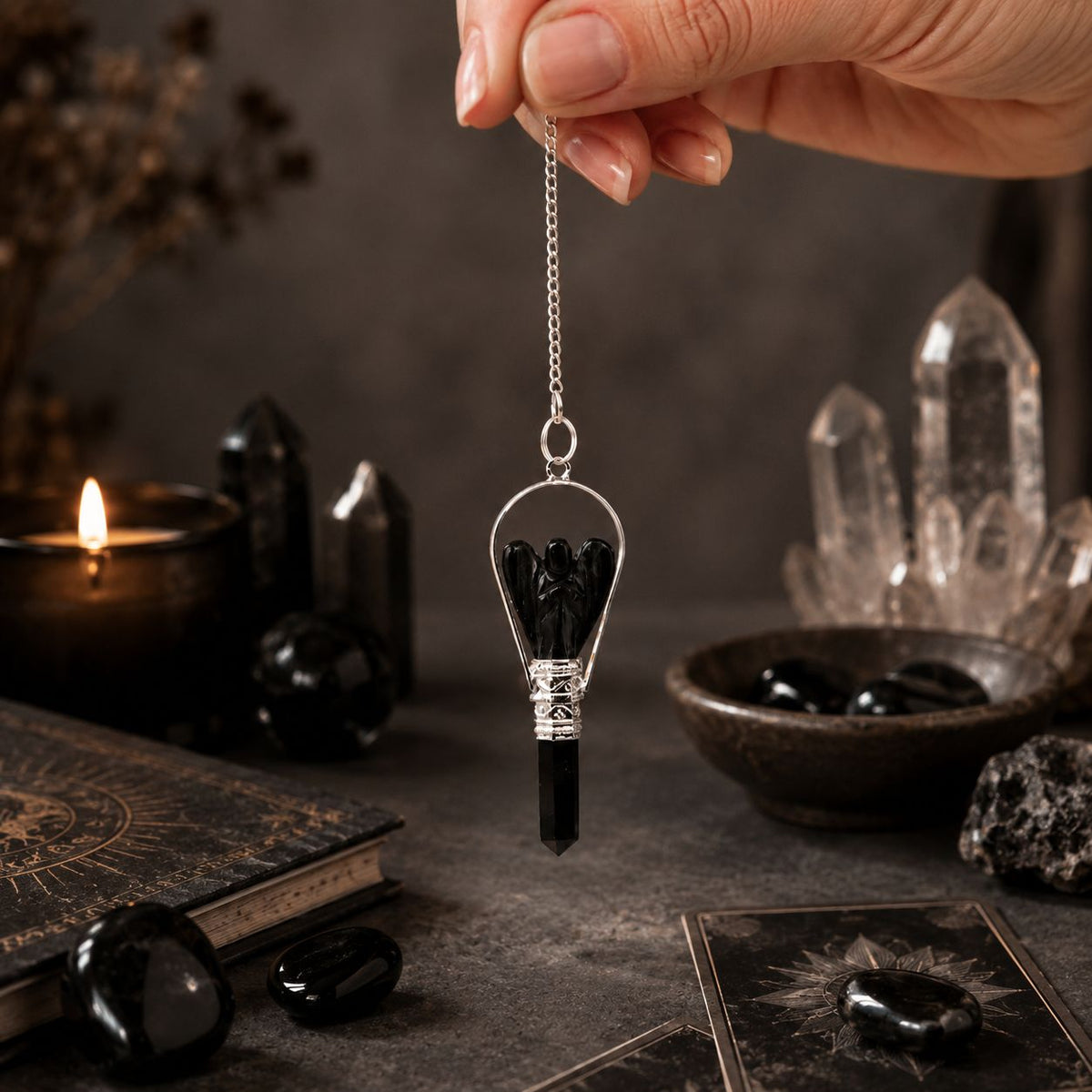 Angel Pendulum with Ring - Black Agate - view 4