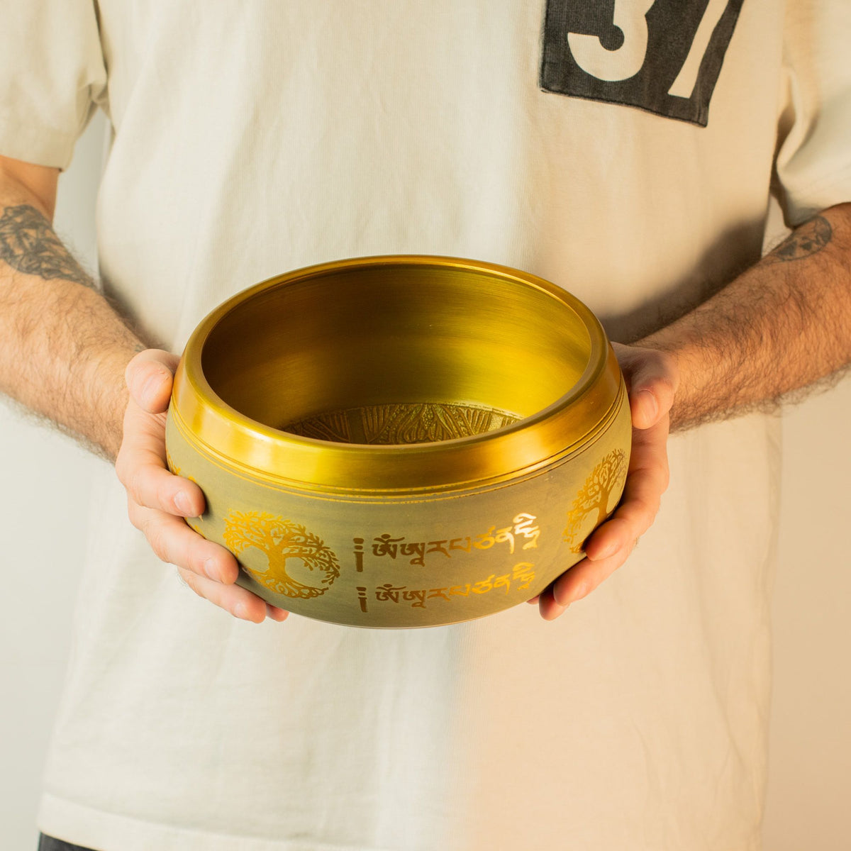 Large Aluminium Singing Bowl - Buddha Tree of Life - Copper Colour (19cm) - view 7