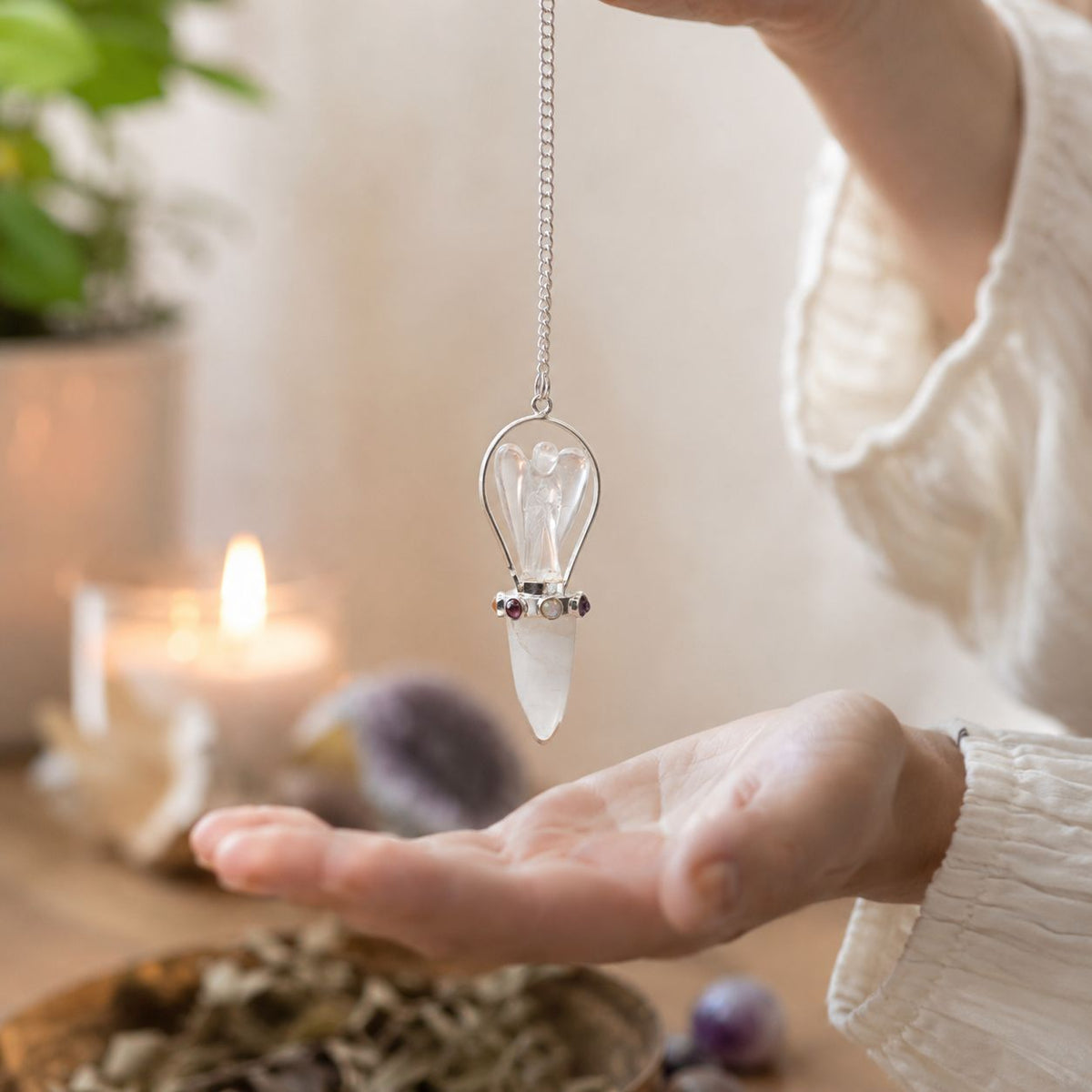 Celestial Guide - Two Piece Angel Pendulum - Chakra Band - Clear Quartz - view 3