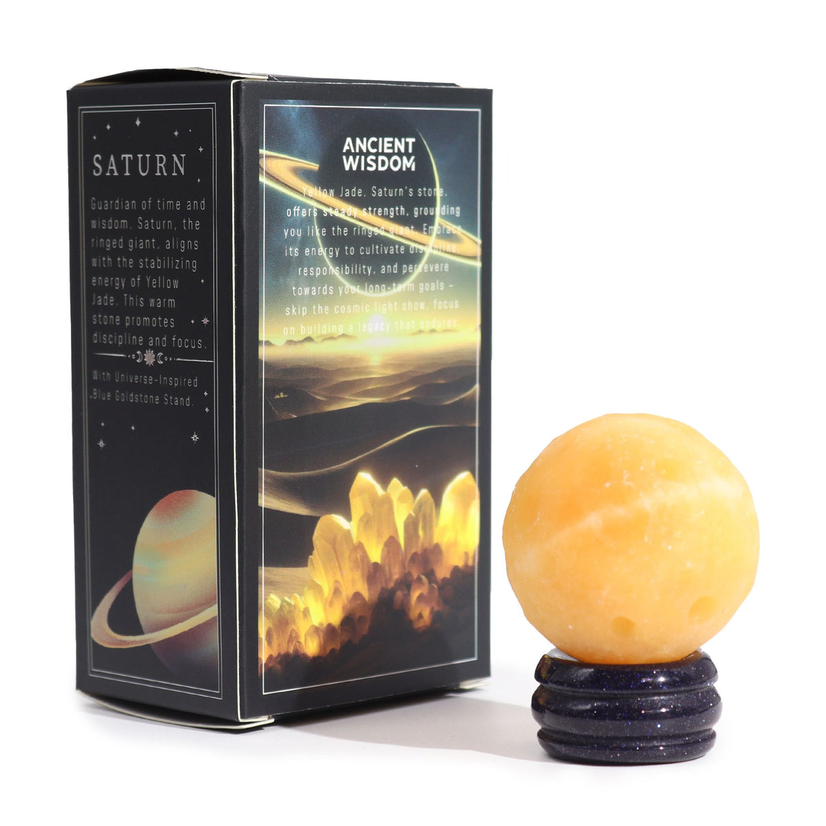 Yellow Jade Planet on a Goldstone Stand (SATURN) - view 2