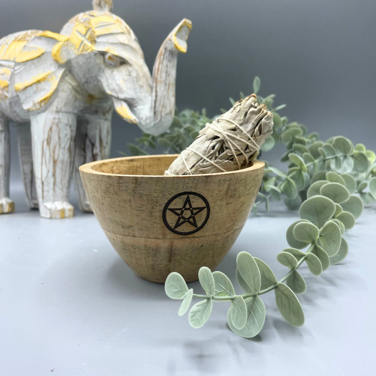 Wooden Smudge Bowl - Pentagram - Small