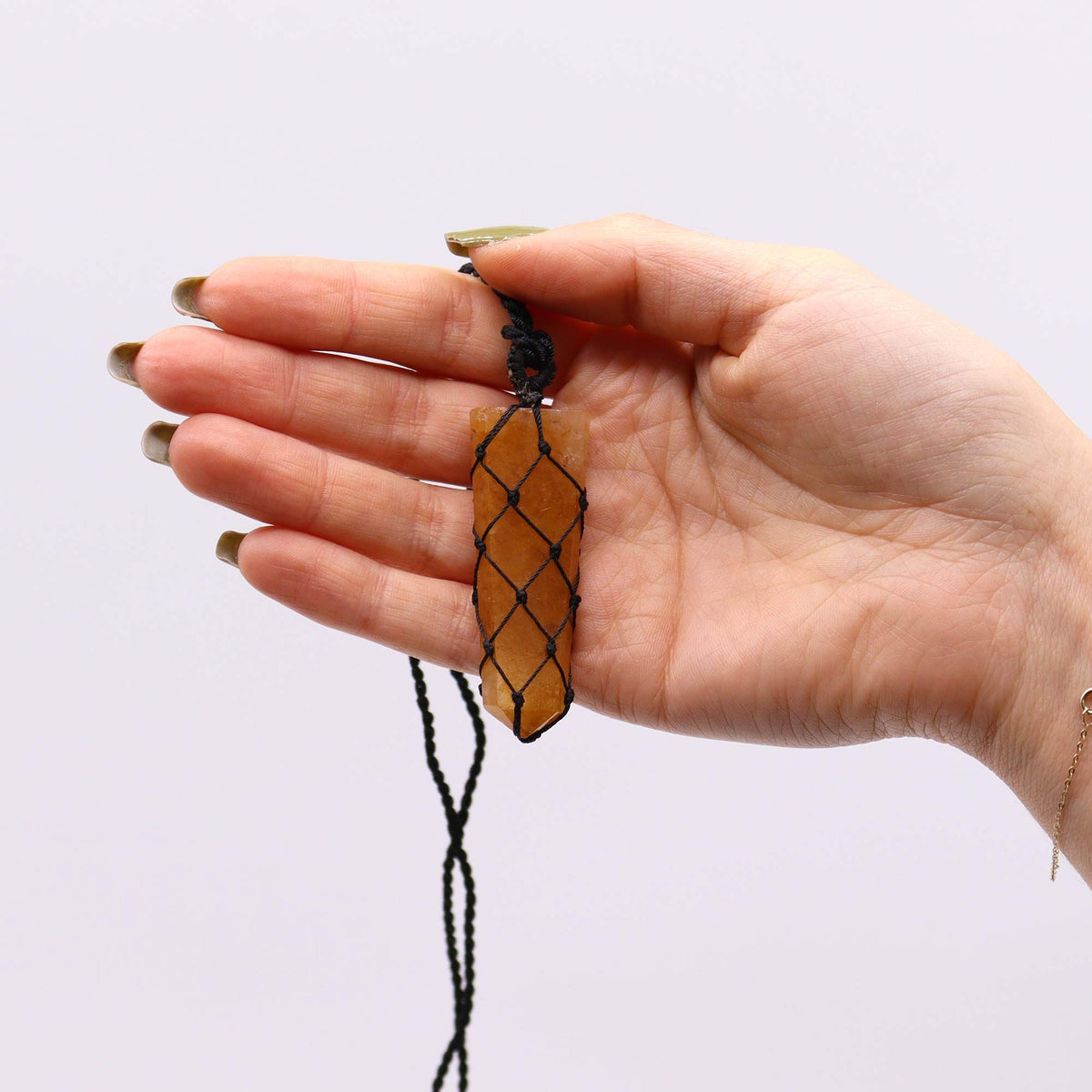 Laced Gemstone Flat Point Pendant - Golden Quartz - view 2