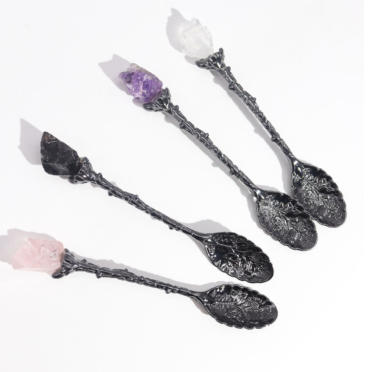 Set of 7 Dark Silver Gemstone Crystal Witch Spoons - view 5