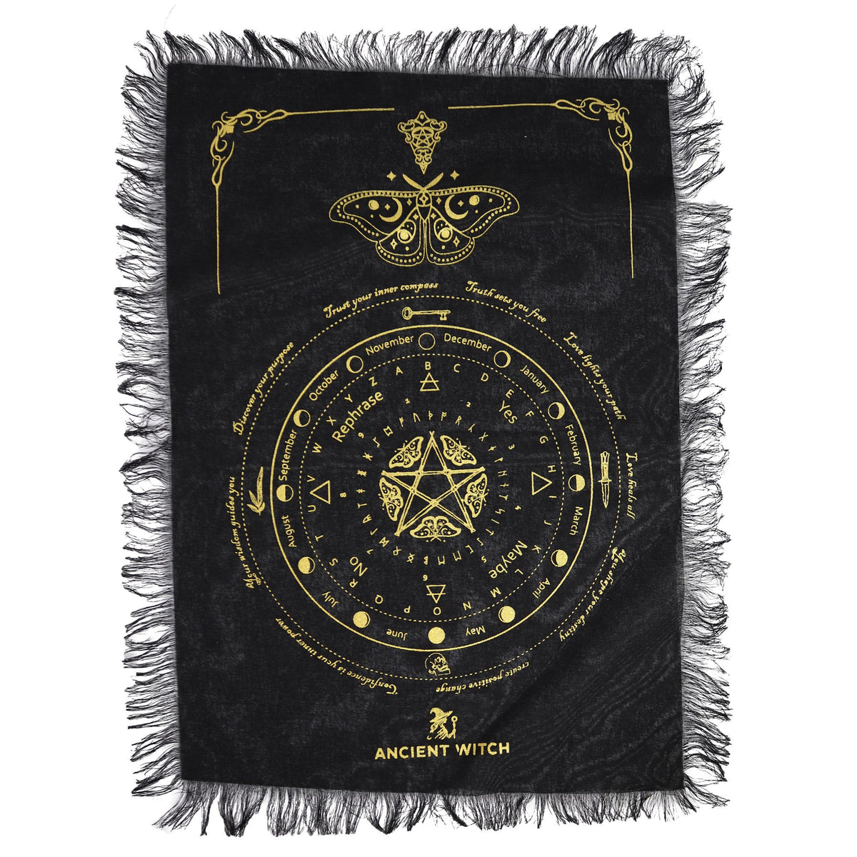 Ancient Witch Pendulum Divination Cloth - Mystic Moth - Black & Gold - view 2