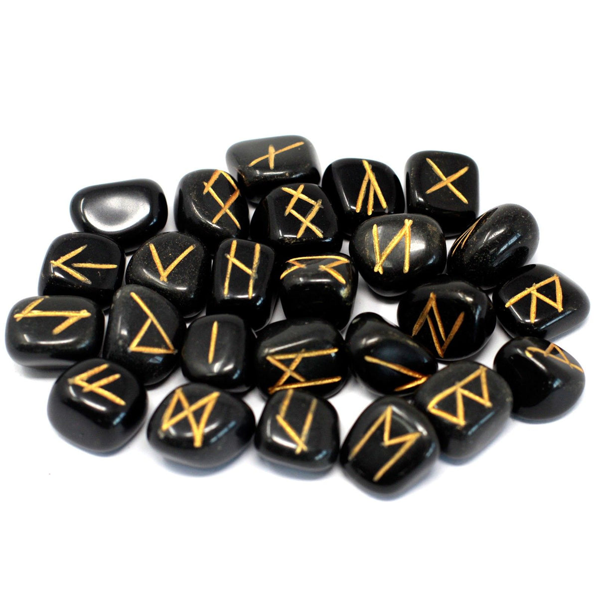 Runes Stone Set in Pouch - Black Agate - view 2