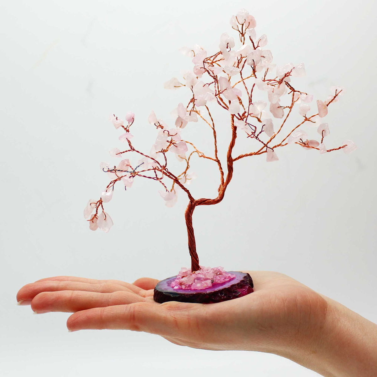 Lrg Gemstone Tree - Rose Quartz on Pink Agate Base (100 stones) - view 2