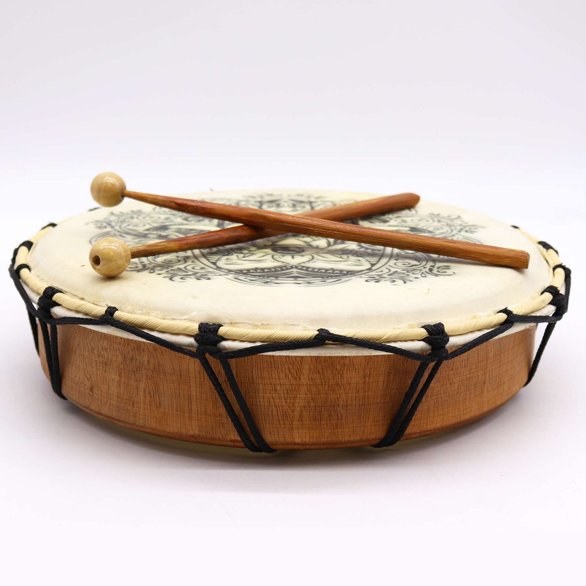 Hamsa shamanic frame drum with two beaters - view 2