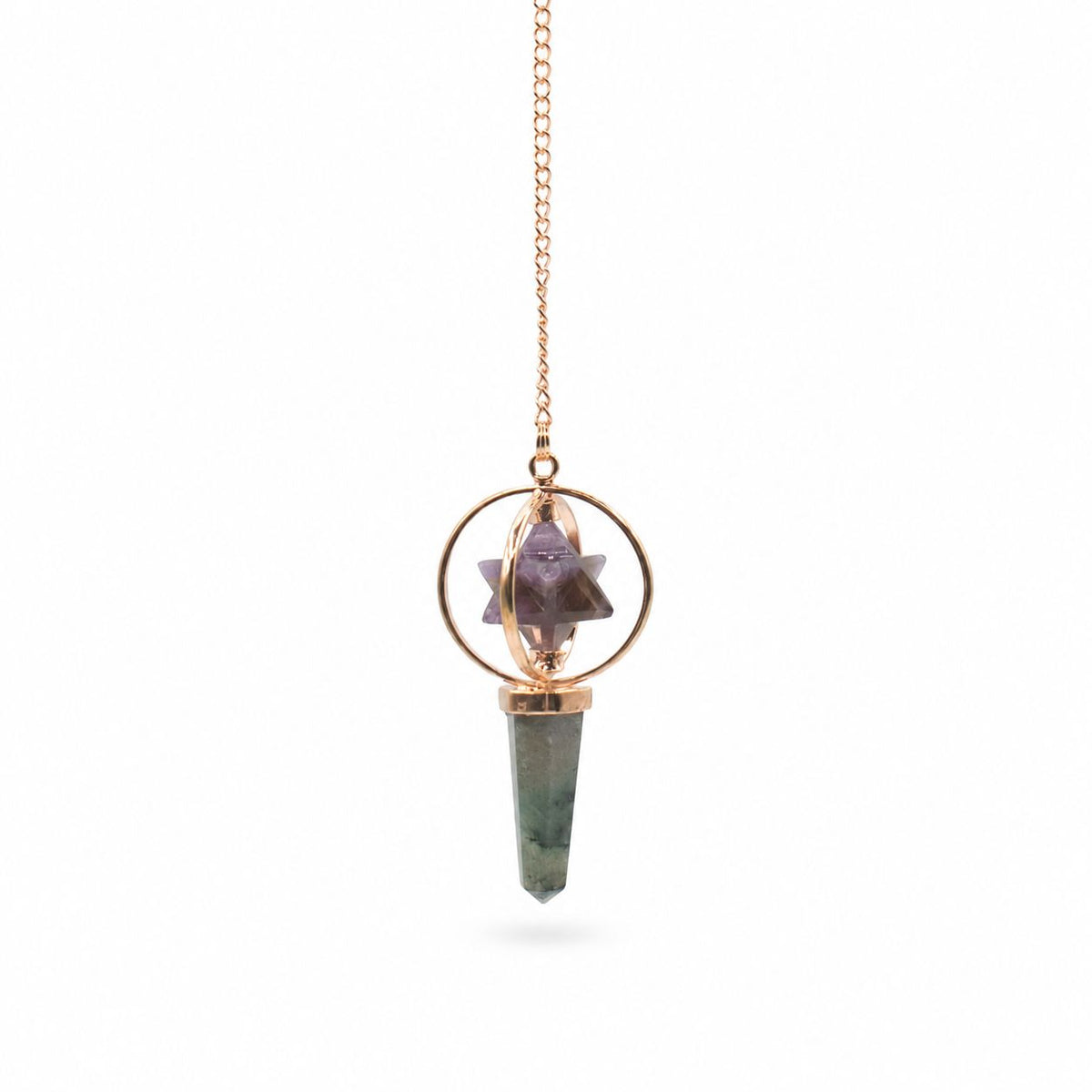 Cosmic Navigator - Two Piece Spinning Merkaba Star in Copper Pendulum - Amethyst & Labradorite - view 2
