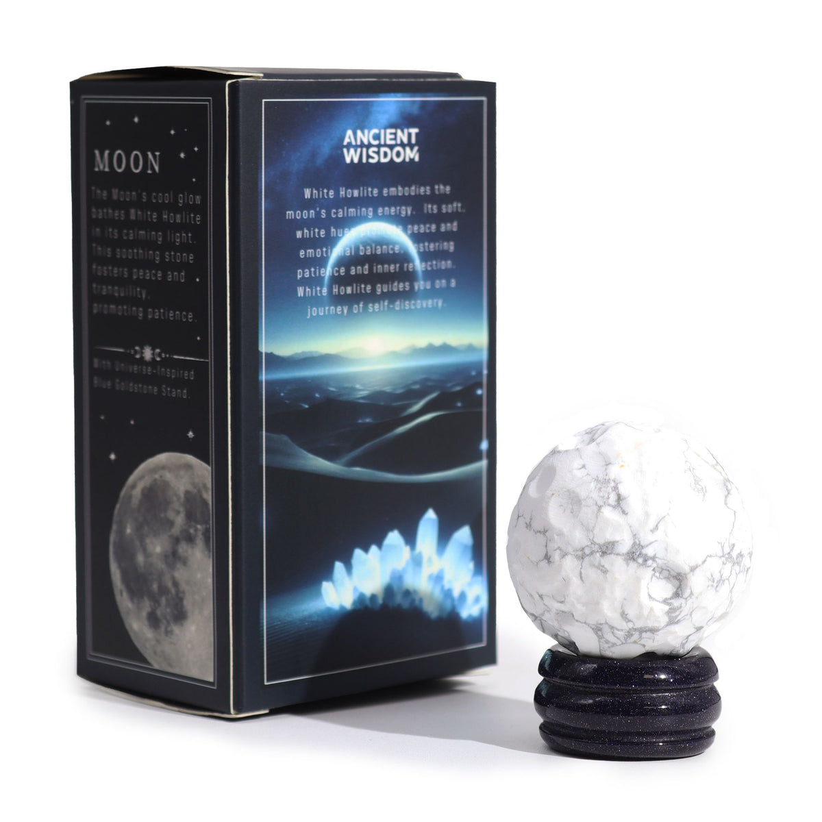 White Howlite Planet on a Goldstone Stand (MOON) - view 2