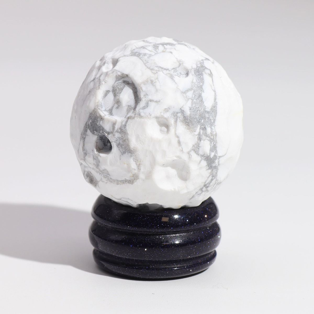White Howlite Planet on a Goldstone Stand (MOON) - view 3