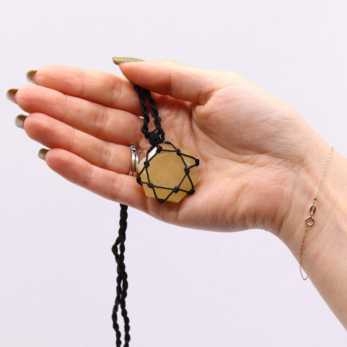 Laced Gemstone Hexagon Pendant - Yellow Quartz - view 2