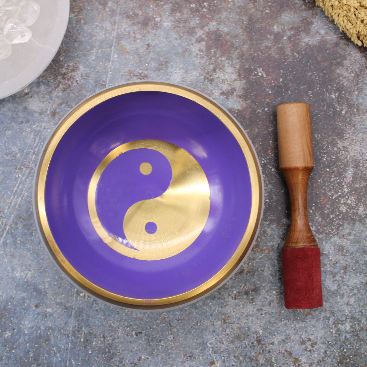 Lrg Yin & Yang Singing Bowl Set - White/Purple 14cm - view 7