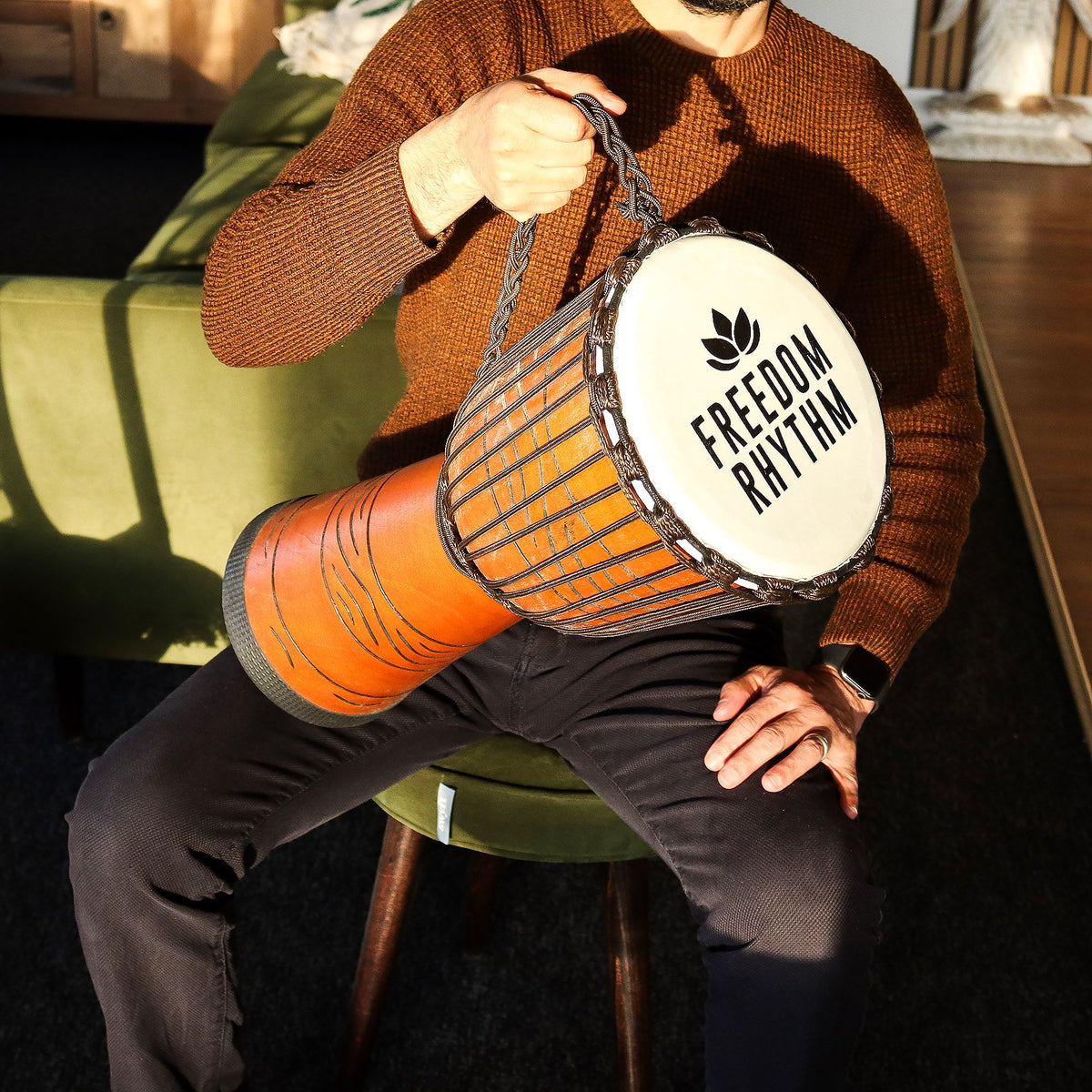 Large rope tuned djembe drum, hand-carved jackfruit body, Freedom Rhythm head - view 6