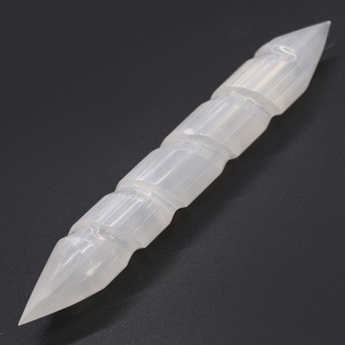 Selenite Spiral Wand - Pointed Ends - view 2
