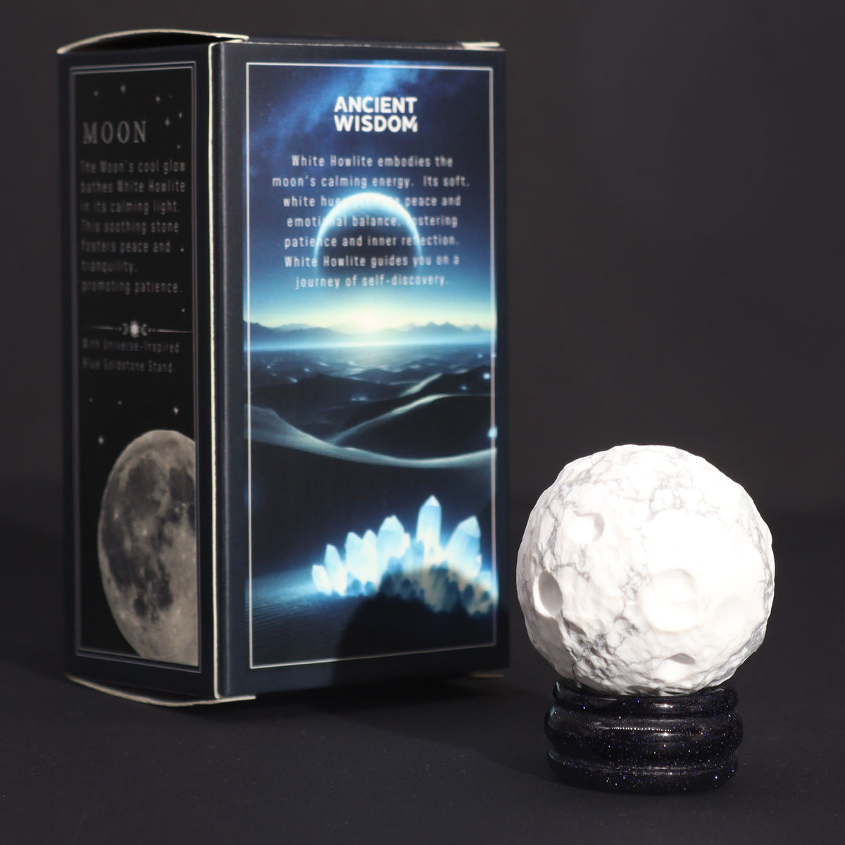 White Howlite Planet on a Goldstone Stand (MOON) - view 5