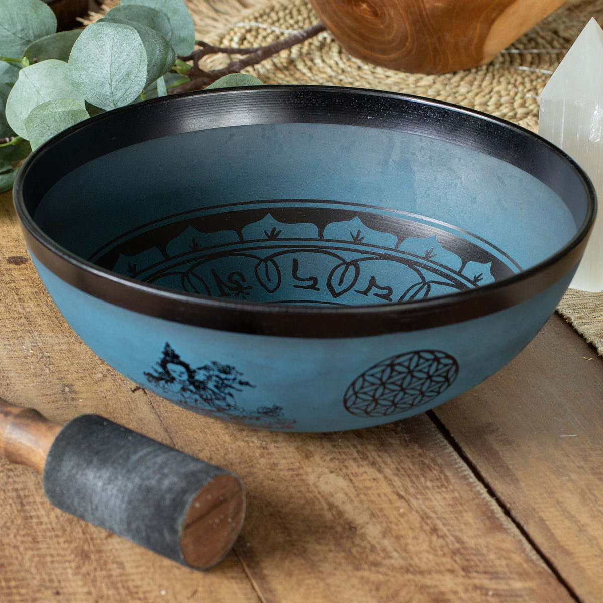 Large Aluminium Singing Bowl - Tibetan Double Dorje Design - Blue (27cm) - view 2