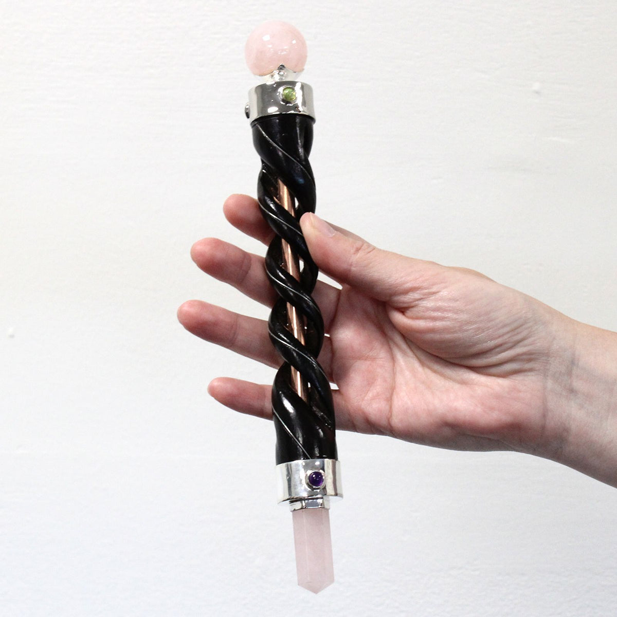 Spiral Carving Healing Wand - Copper Pipe Rock Quartz - view 3