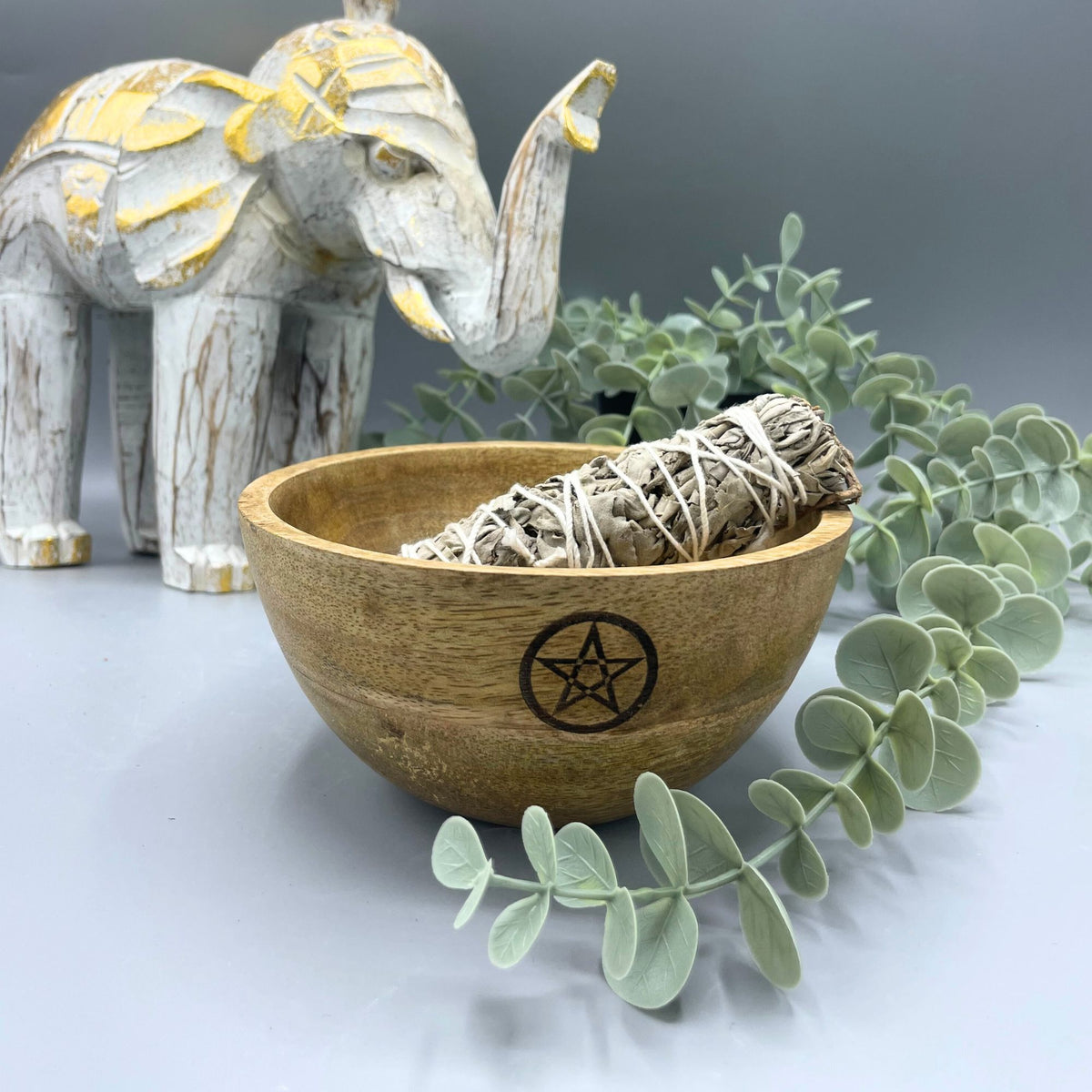 Wooden Smudge Bowl - Pentagram - Large
