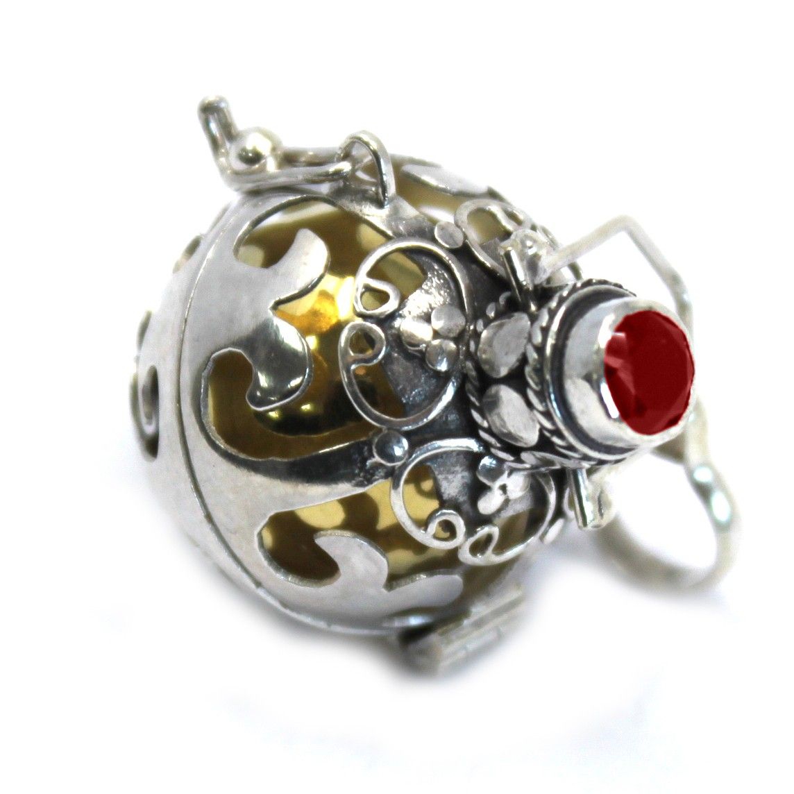 Silver angel bell pendant in the Magic design on a neck cord - view 3