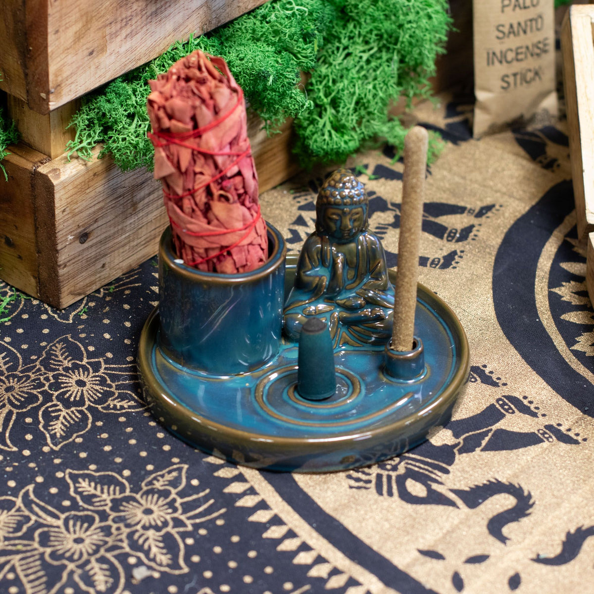 Multi Purpose Buddha Incense Plate - Ceramic Blue - view 8