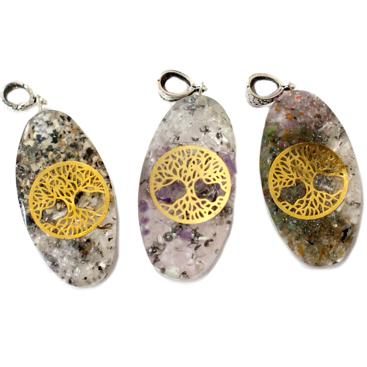 Orgonite Power Pendant - 7 Stone Chakra Oval with Tree - view 2