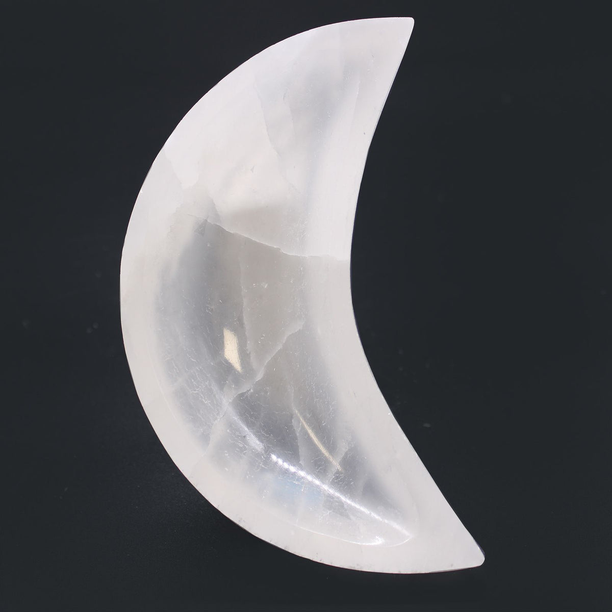 Crescent moon dish carved from white Moroccan selenite - view 4