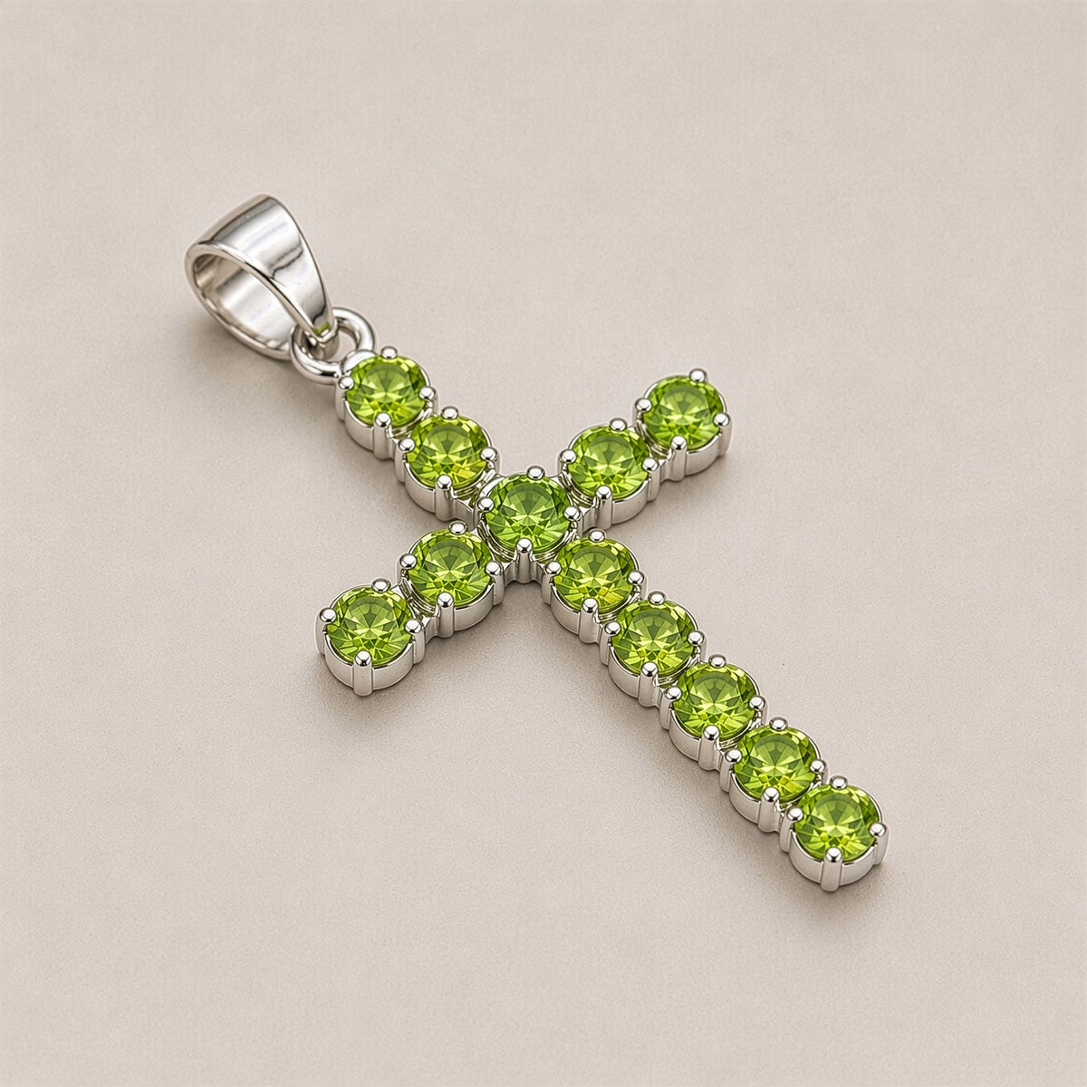 Indian Devotional Pendant - Silver Plated (45cm Chain) - Peridot Crucifix - view 6