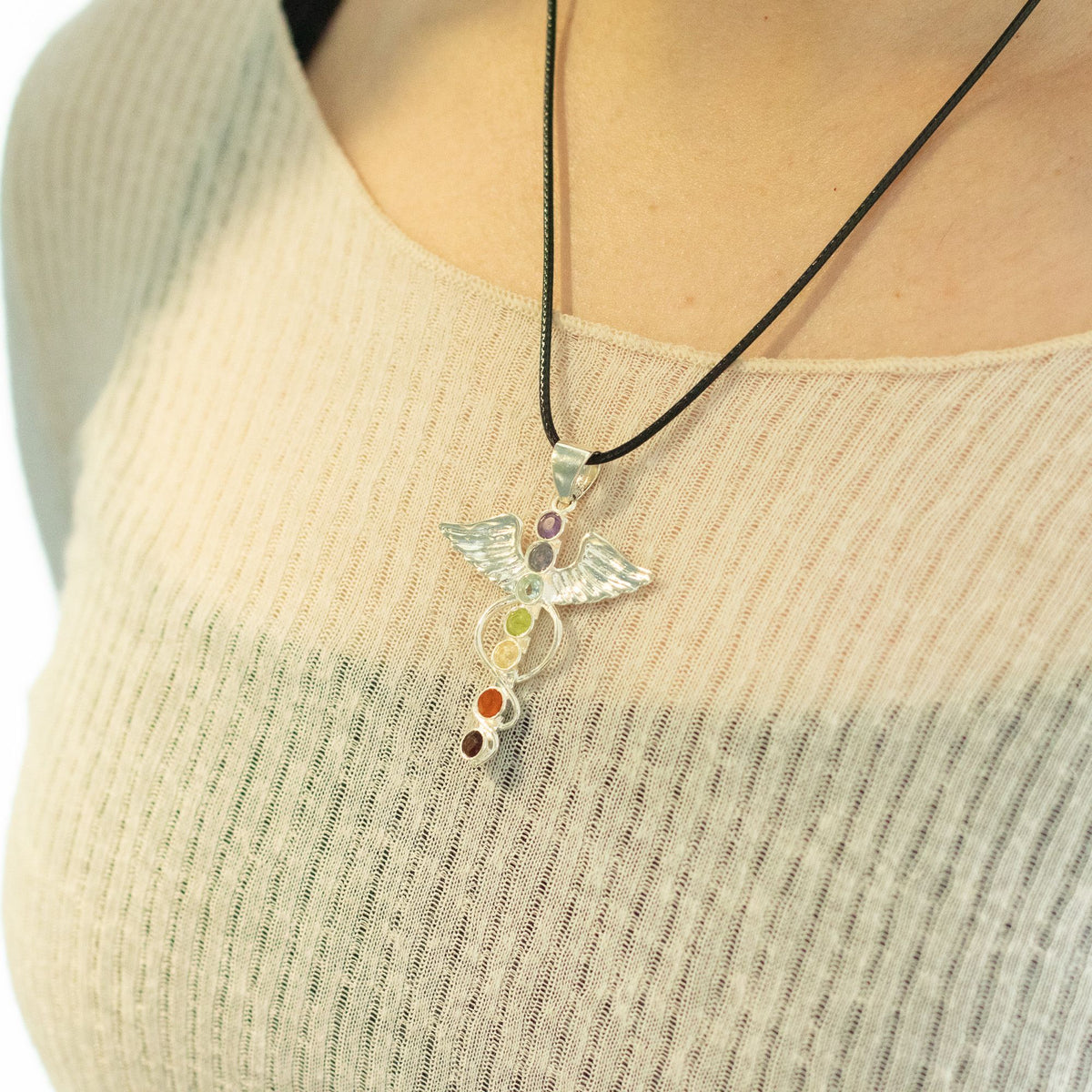 Indian Devotional Pendant - Silver Plated (45cm Cord) - Angel Chakra - view 6