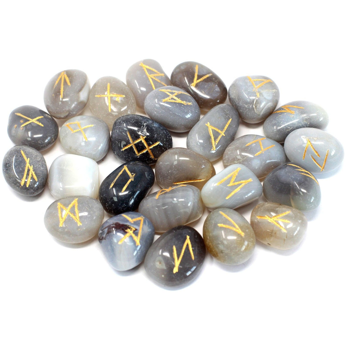 Runes Stone Set in Pouch - Grey Agate - view 2