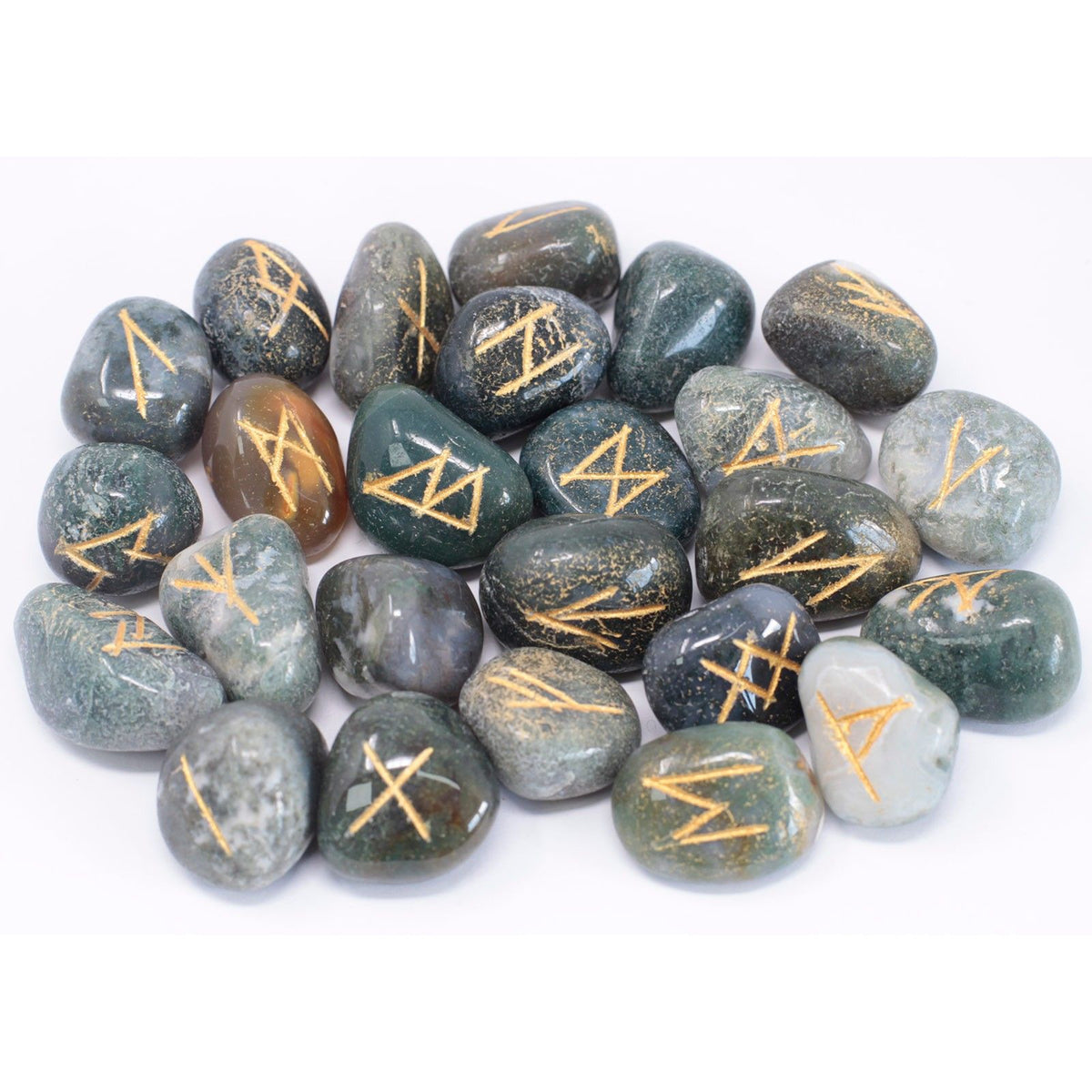 Runes Stone Set in Pouch - Moss Agate - view 3