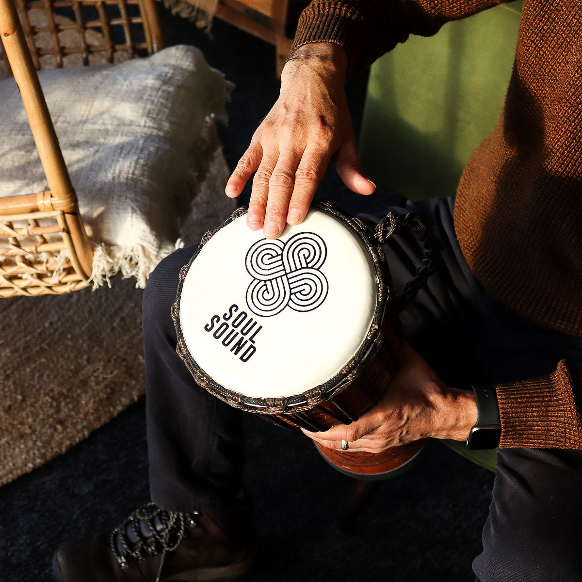 Medium rope tuned djembe drum, hand-carved jackfruit body, Soul Sound head - view 7