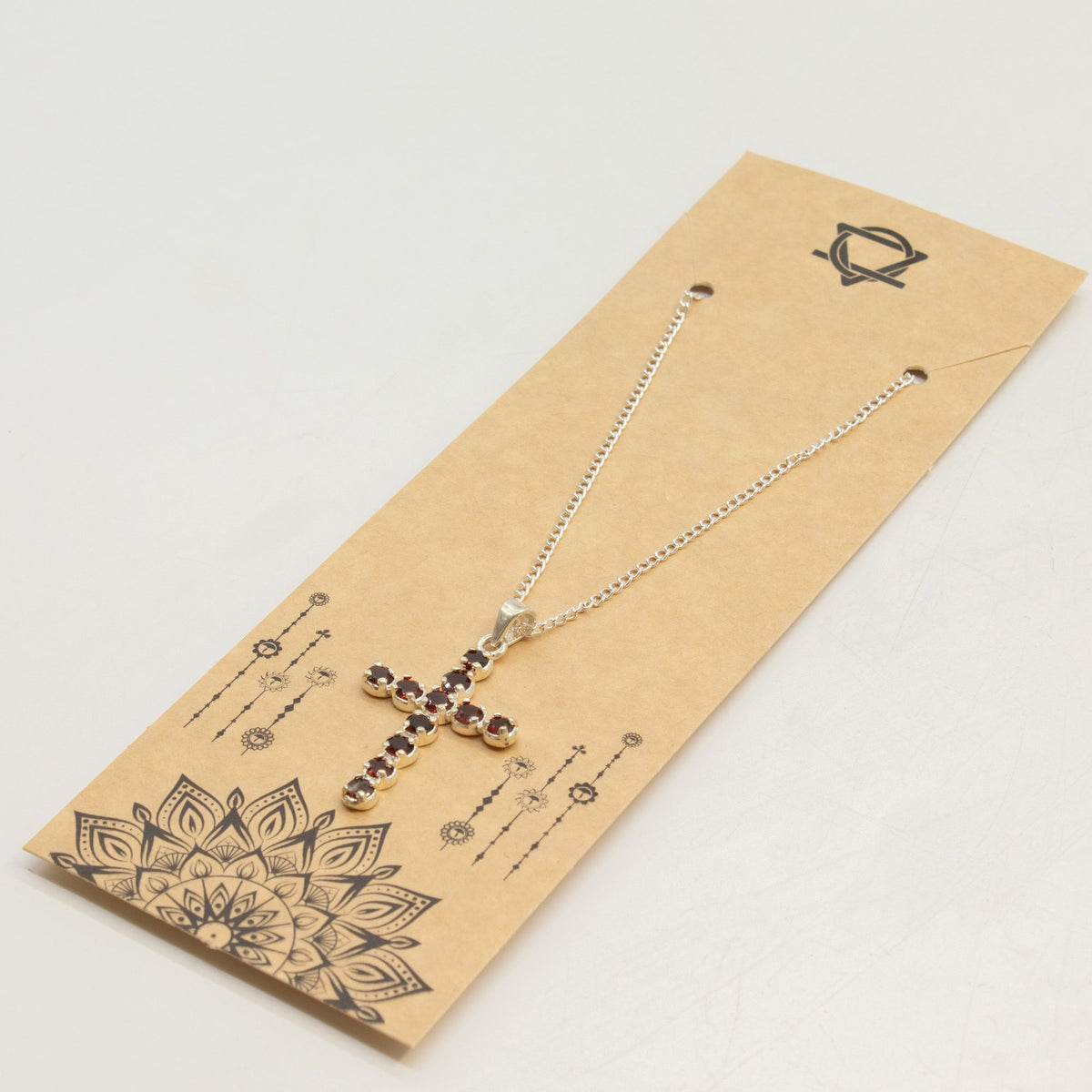 Indian Devotional Pendant - Silver Plated (45cm Chain) - Garnet Crucifix - view 6