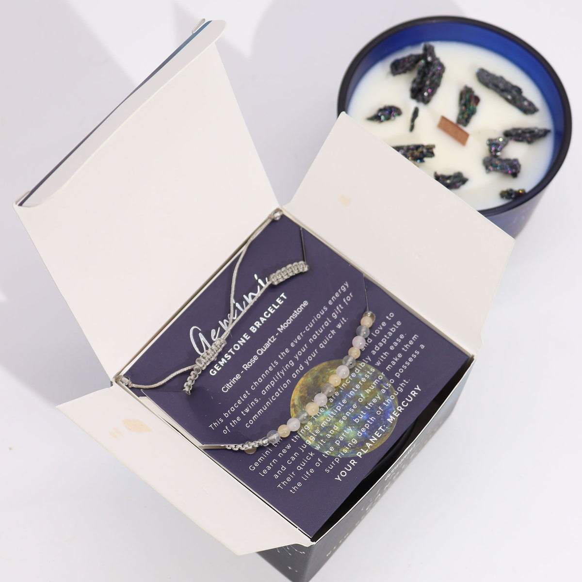 Zodiac Crystal Candle with Gemstone Bracelet - Gemini - view 3