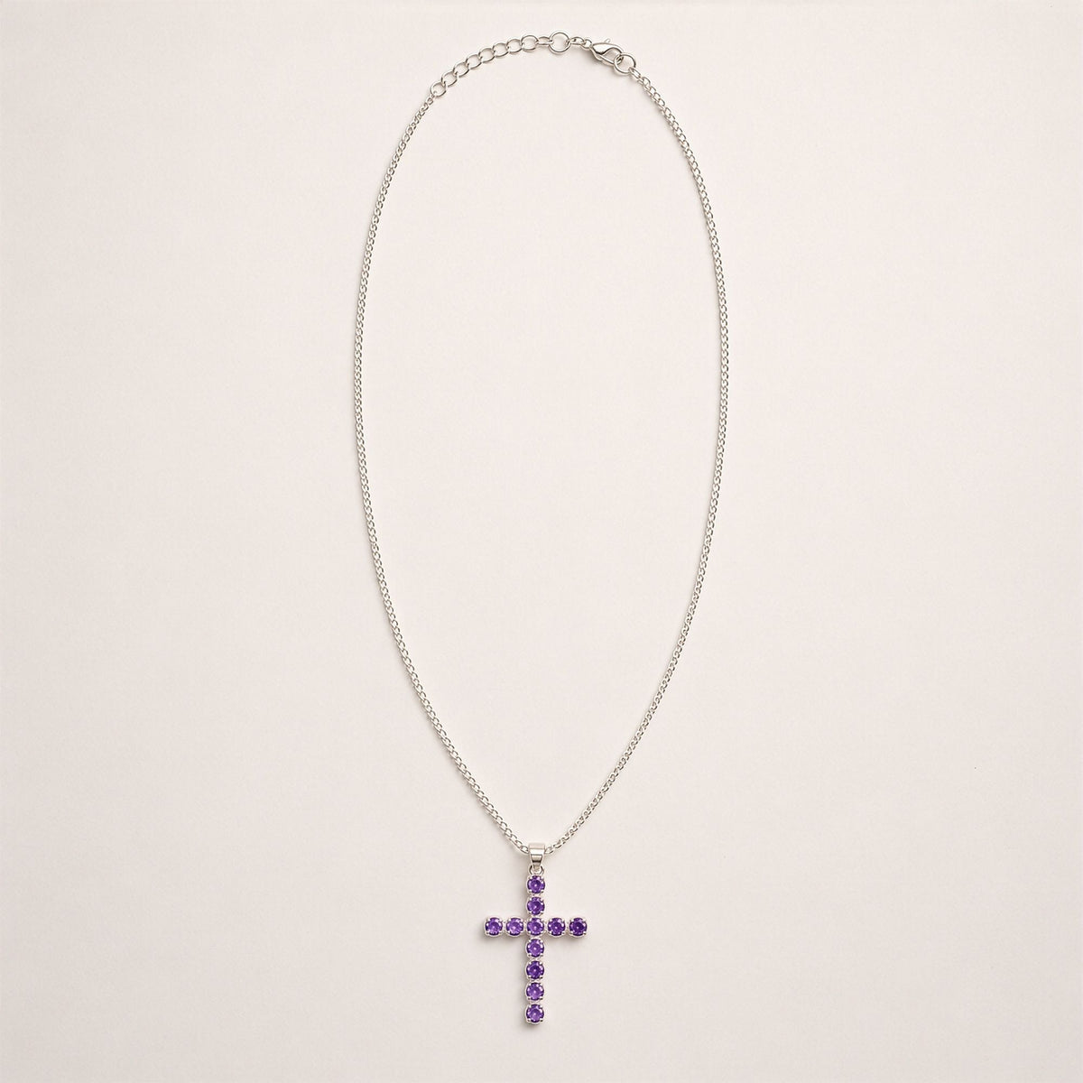 Indian Devotional Pendant - Silver Plated (45cm Chain) - Amethyst-Coloured Crucifix - view 2