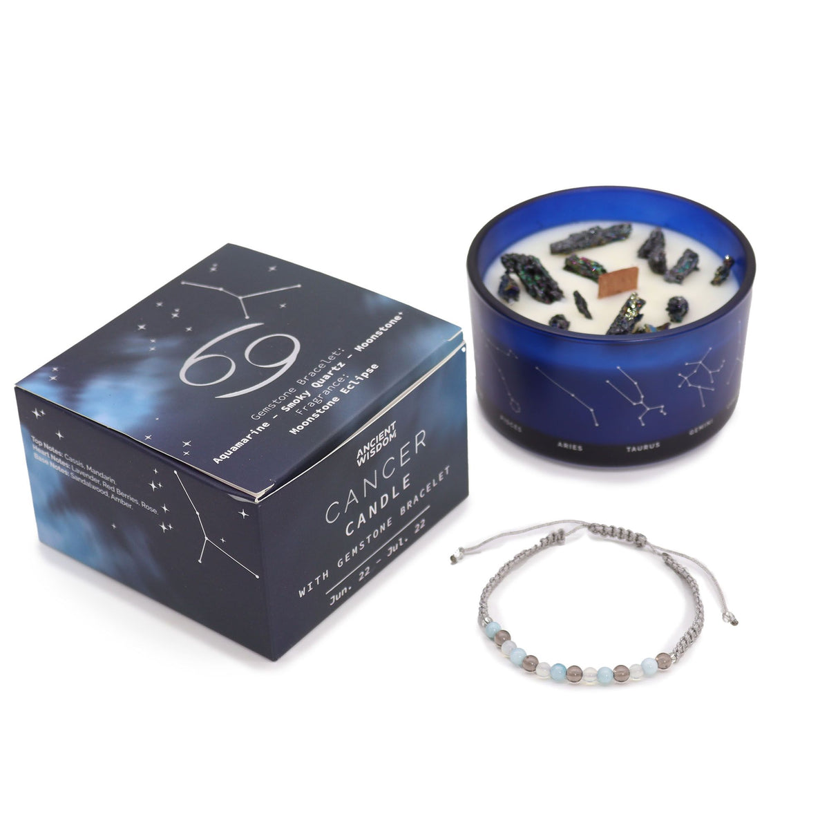 Zodiac Crystal Candle with Gemstone Bracelet - Cancer - view 2