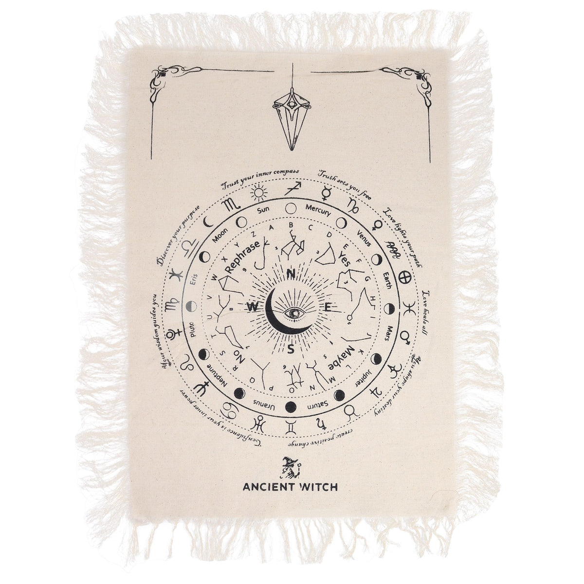 Ancient Witch Pendulum Divination Cloth - All Seeing Eye - Natural & Black