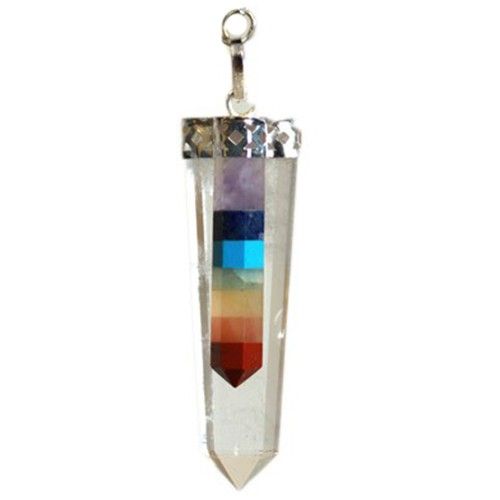 Crystal - 7 Chakra Bounded Thin Point Flat Pendant - view 2