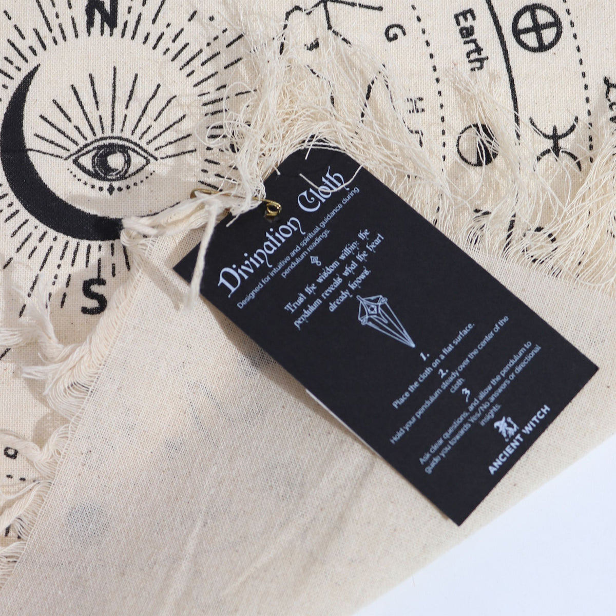 Ancient Witch Pendulum Divination Cloth - All Seeing Eye - Natural & Black - view 2