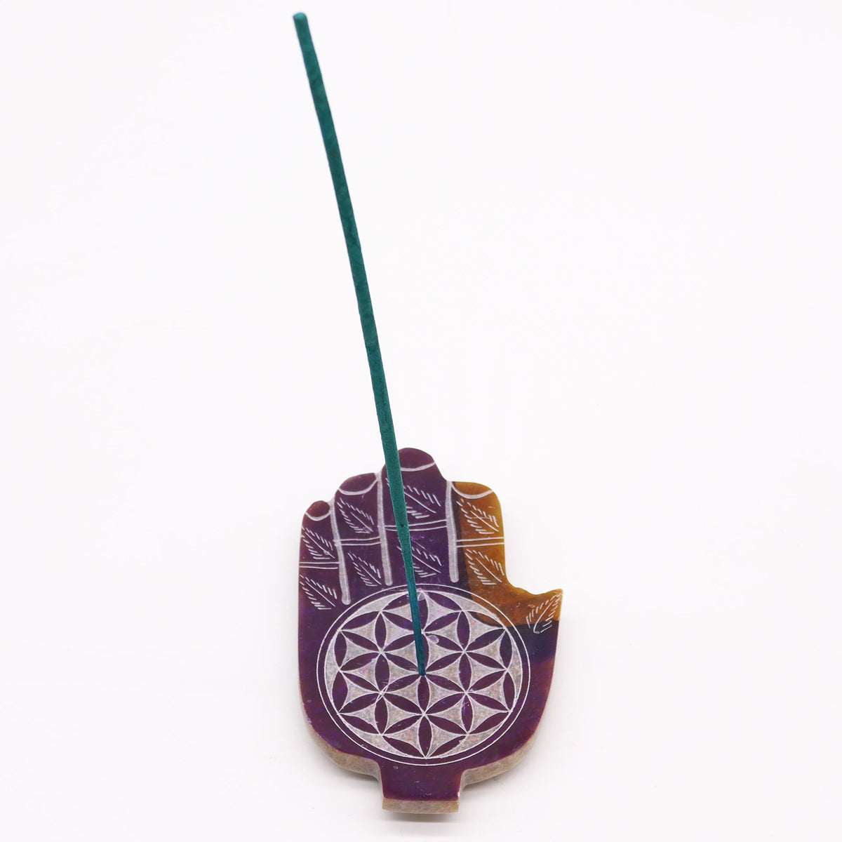 Soapstone Med Hamsa Incense Holder - Flower of Life - view 3