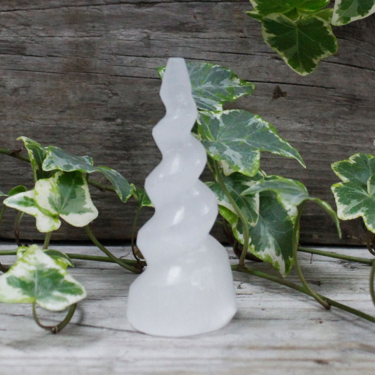 Selenite Spiral Unicorn Horn Tower - Small