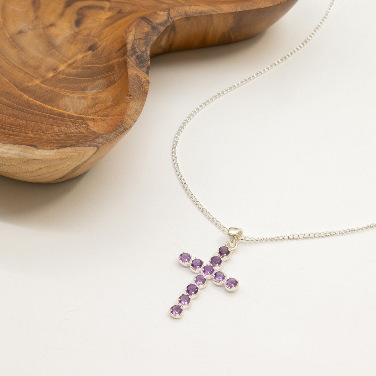 Indian Devotional Pendant - Silver Plated (45cm Chain) - Amethyst-Coloured Crucifix - view 4
