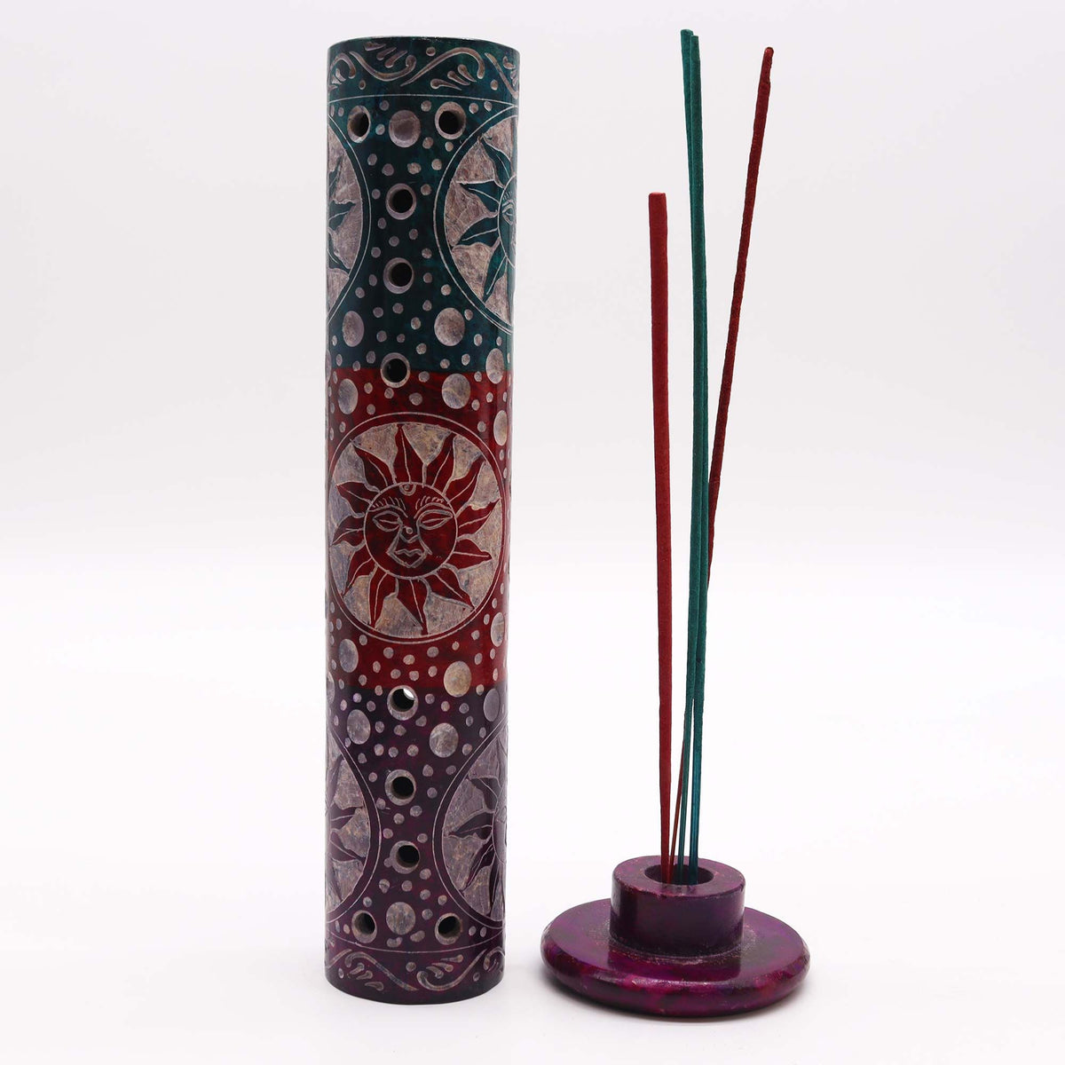 Soapstone Round Tower Incense Holder - Suns - view 3