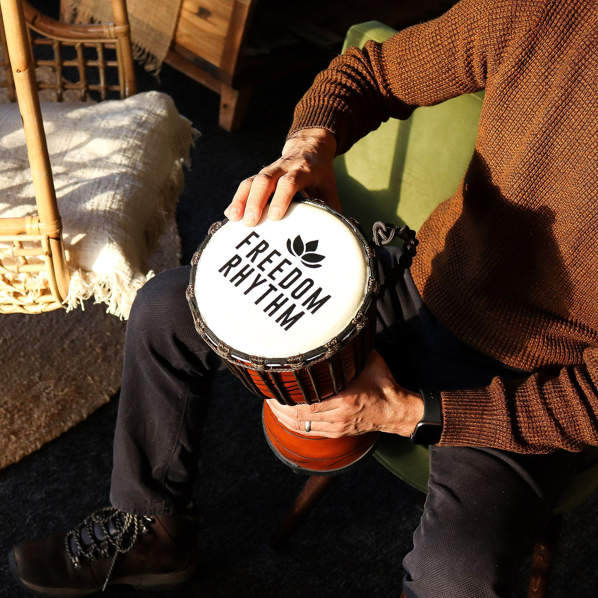 Medium rope tuned djembe drum, hand-carved jackfruit body, Freedom Rhythm head - view 4