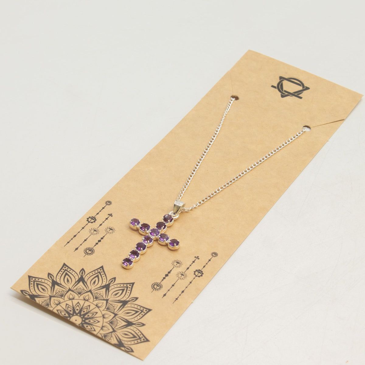 Indian Devotional Pendant - Silver Plated (45cm Chain) - Amethyst-Coloured Crucifix - view 5