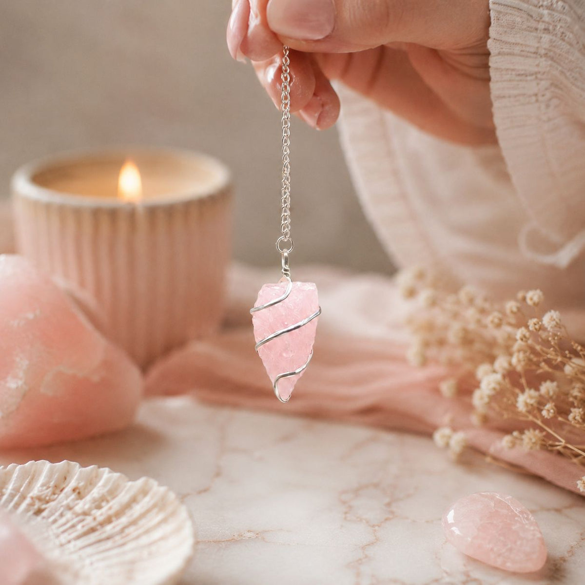 Raw Gemstone Pendulum - Rose Quartz - view 4
