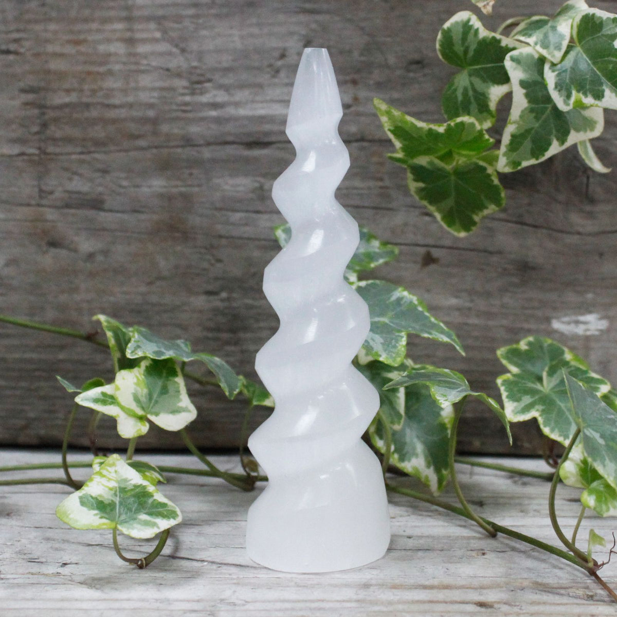 Selenite Spiral Unicorn Horn Tower - Large