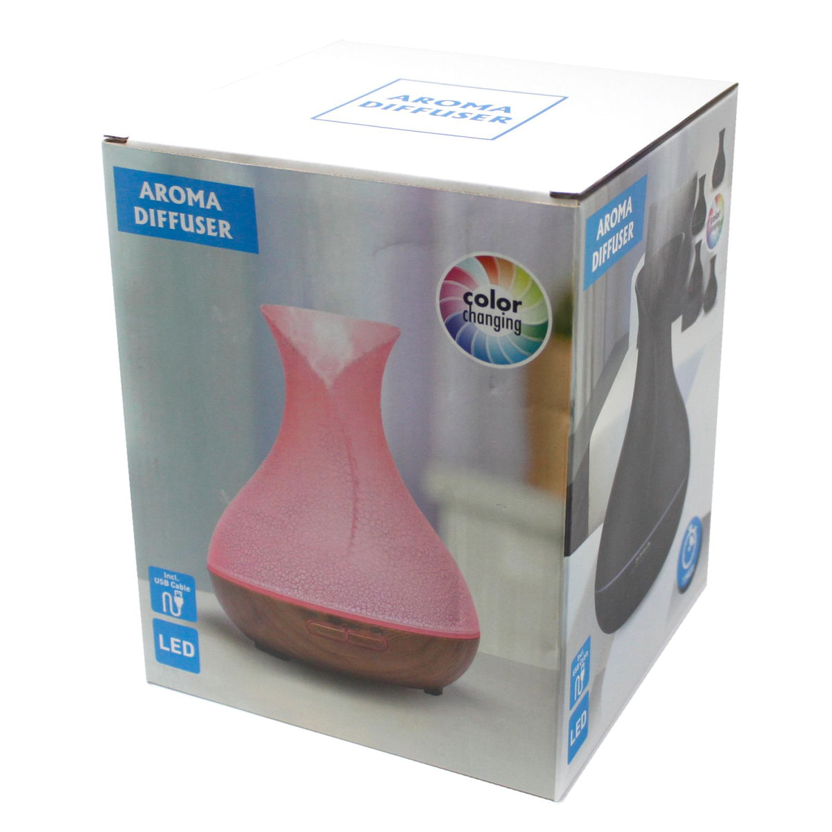 White crackle-glaze vase-shaped aroma diffuser on a wood base - view 3